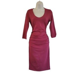 New Michael Stars Petite Ruched Bodycon Midi Knit Long Sleeve Dress MP Red